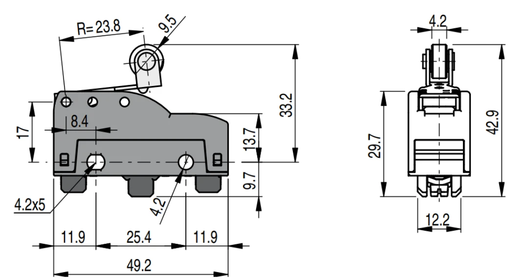 Microswitch, Pizzato MKV11F59, arm l=24mm w. roller D=10mm