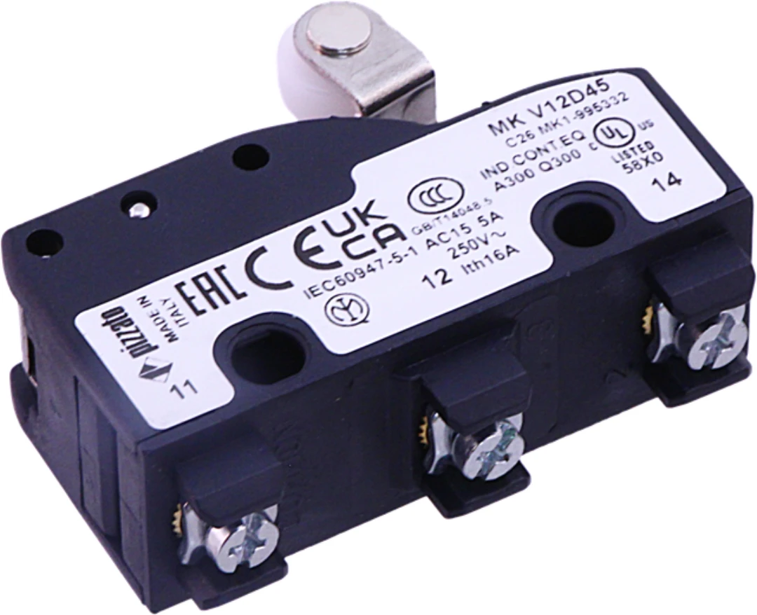 Microswitch, Pizzato MKV12D45, arm l=25mm w. roller D=10mm