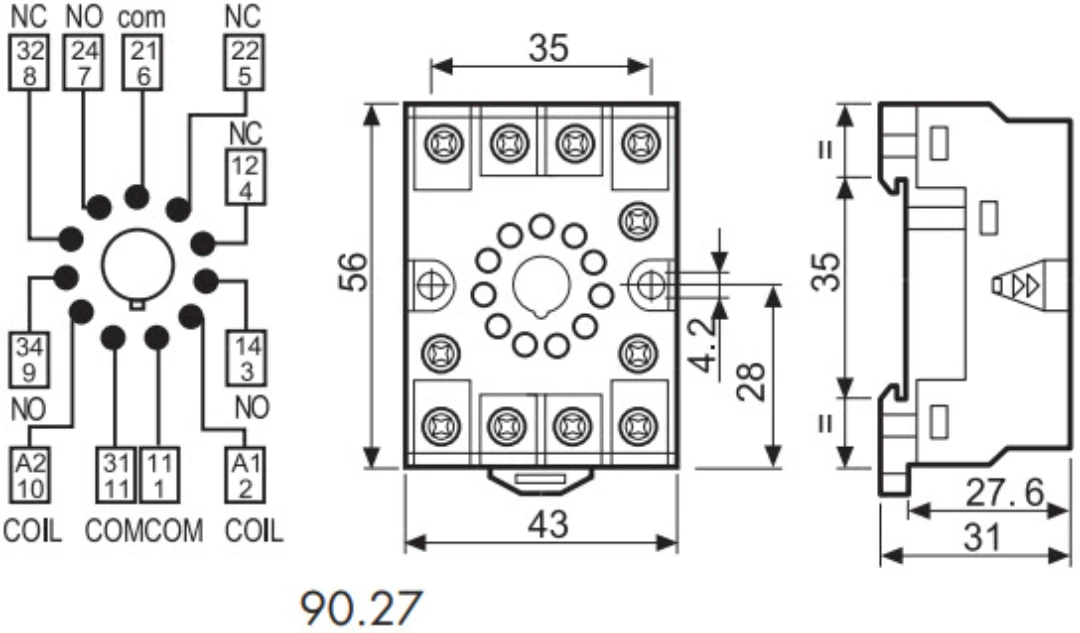 Relaysocket, Finder, 11-pin, Type 90.27SMA