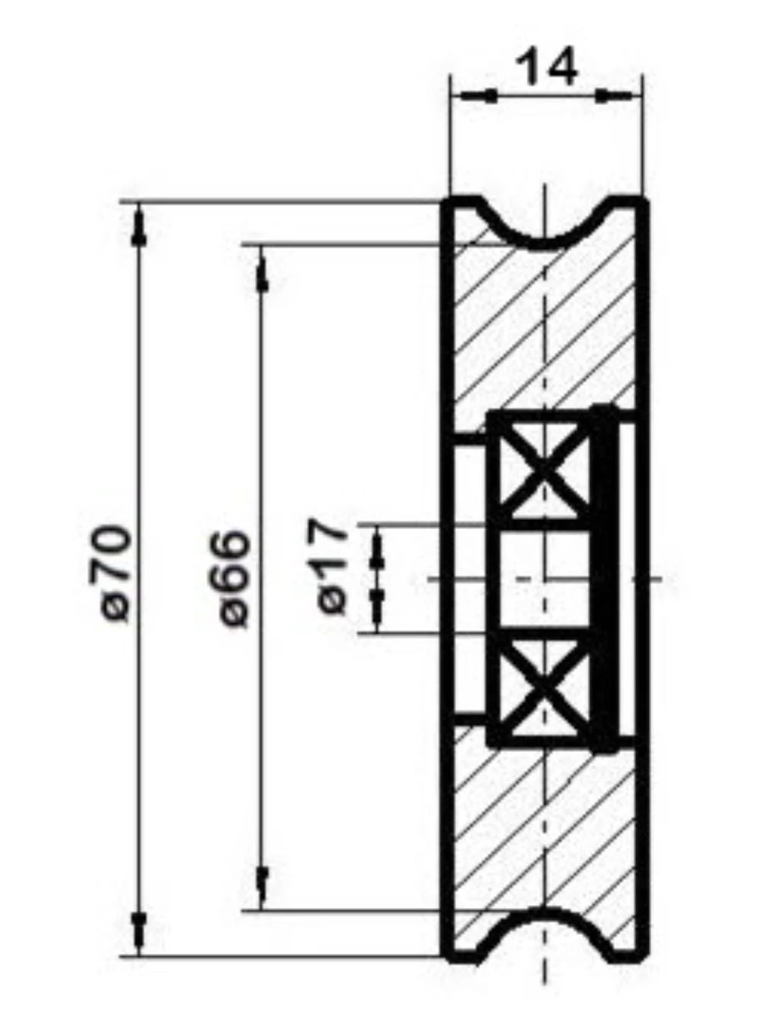 Hanger roller KONE ADM, steel w. rubber, ø69/60/17x14mm, incl. Nave