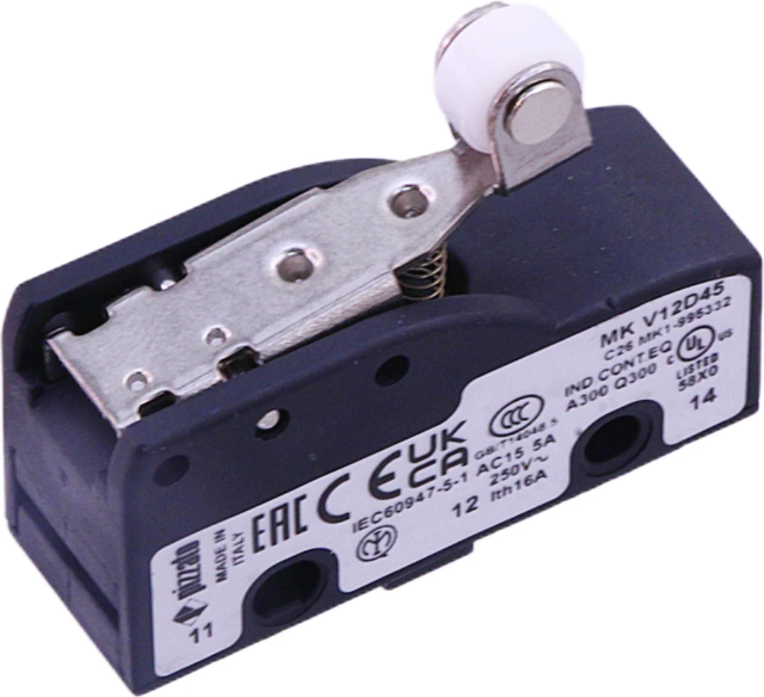 Microswitch, Pizzato MKV12D45, arm l=25mm w. roller D=10mm