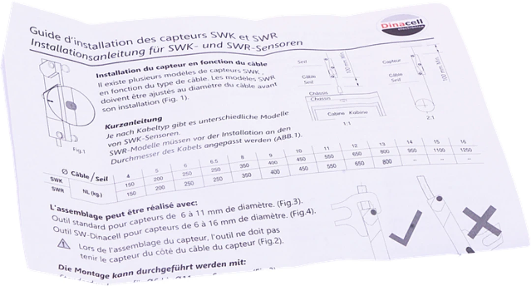 Overload sensor, Dinacell SWK, 8mm rope, 2 m cable with USB-connector