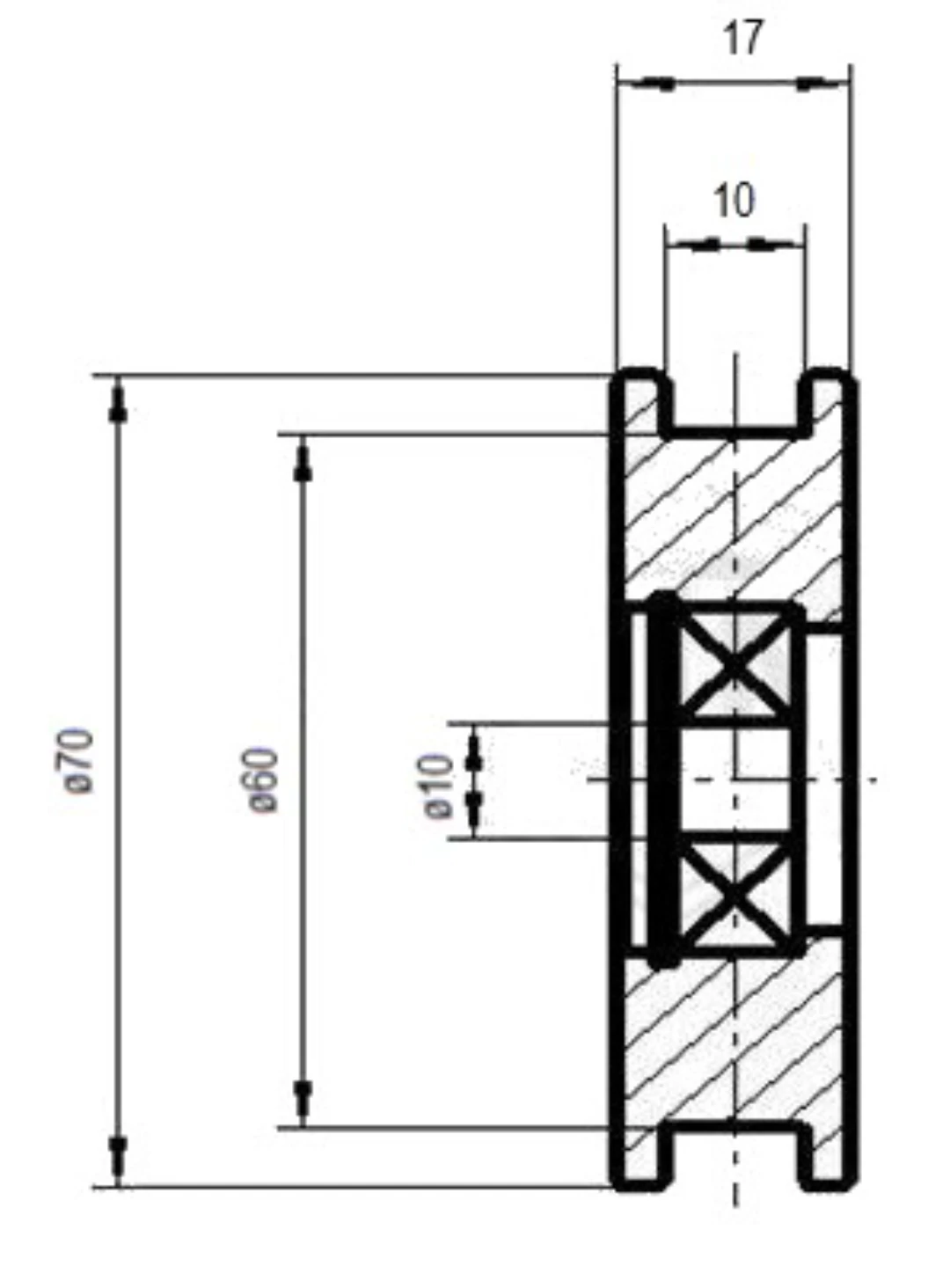 Hanger roller, M2TS4/M2ZS4/S4/D4, D=70/60/10x17mm